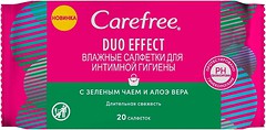 Фото Carefree влажные салфетки для интимной гигиены Duo Effect с зеленым чаем и алоэ вера 20 шт