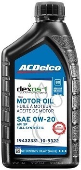 Фото AC Delco Full Synthetic Dexos1 Gen3 0W-20 0.946 л (10-9322/19432331)