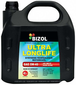 Фото Bizol Ultra Longlife SAE 5W-40 4 л (B5216)