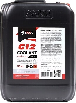 Фото Axxis G12 Coolant Red Ready-Mix -36°C 10 кг (AX-P999-G12R RDM10/48021295616)