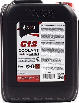 Фото Axxis G12 Coolant Red Ready-Mix -36°C 5 кг (AX-P999-G12R RDM5/48021295615)