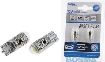 Фото Bosma Led Clear T10 W5W 12V 3W 6000K 1xCree 2525 White (6537/93536537)