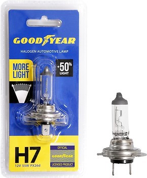 Фото GoodYear halogen More Light H7 +50% 12V 55W 3400K blister (GY017125)