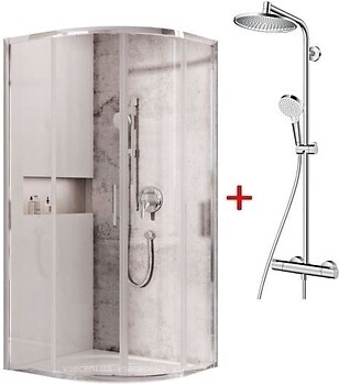 Фото Ravak Blix Slim BLSCP4-90 Bright alu Transparent + Crometta S 240 1jet Showerpipe