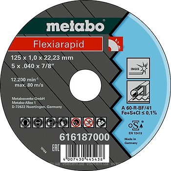 Фото Metabo Flexiarapid абразивный отрезной 125x1.0x22.23 мм (616187000)