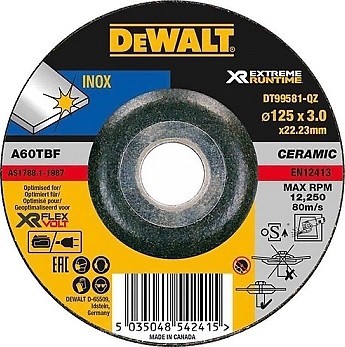 Фото DeWALT Xr Inox абразивный отрезной 125x3.0x22.23 мм (DT99581)