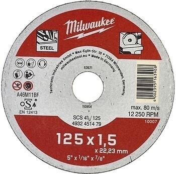 Фото Milwaukee абразивный отрезной SCS41/125 125x1.5x22.2 мм (4932451479)