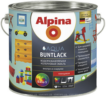 Фото Alpina Aqua Buntlack GL B1 2.5 л белая глянцевая