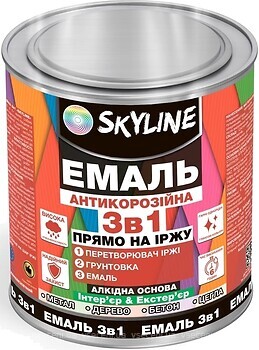 Фото Skyline Эмаль алкидная 3 в 1 по ржавчине антикоррозионная светло-серая 2.5 кг