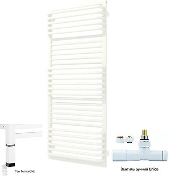 Фото Terma Poc 2 One 500x1400 White RAL 9016 + вентиль Unico (WGZUL140050)