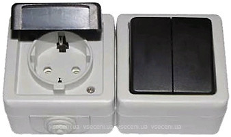 Фото Luxel Выключатель Debut 6533 двухклавишный с розеткой и крышкой