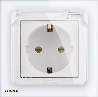 Фото Livolo Розетка VL-C7C1EUWF-11 одинарная с заземлением, защитными шторками и крышкой