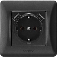 Фото Videx Розетка VF-BNSK1GU2-BG одинарная с заземлением + USB (24473)