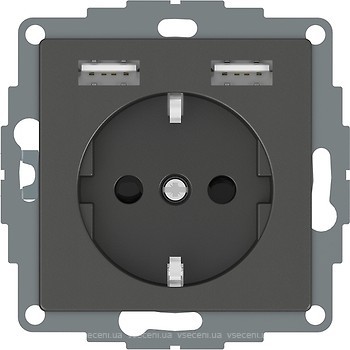 Фото Schneider Розетка Merten MTN2366-0414 одинарная с заземлением и защитной шторкой + USB