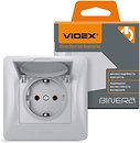 Фото Videx Розетка Binera VF-BNSK1GC-SS одинарная с заземлением и крышкой (24900)