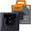Фото Videx Розетка Binera VF-BNSK1GC-BG одинарная с заземлением и крышкой (24474)