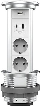 Фото Livolo Розетка двойная с заземлением + USB (VL-SHS021-FCTC-FCUA.UC-S)