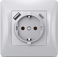 Фото Videx Розетка Binera VF-BNSK1GUC-SS одинарная с заземлением (27864)