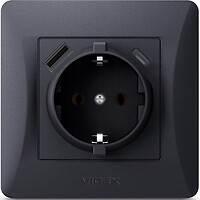 Фото Videx Розетка Binera VF-BNSK1GUC-BG одинарная с заземлением (27865)
