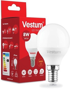 Фото Vestum Led G45 8W 3000K 220V E14 (1-VS-1212)