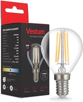 Фото Vestum led filament G45 5W 4100K 220V E14 (1-VS-2229)