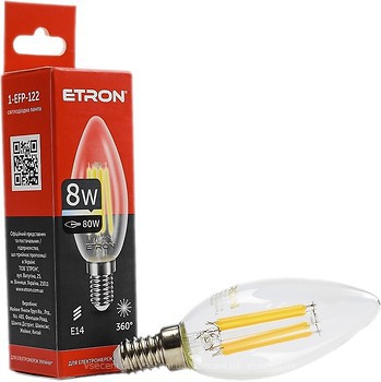 Фото Etron led filament C37 8W 4200K E14 Clear (1-EFP-122)