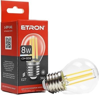Фото Etron led filament G45 8W 3000K E27 Clear (1-EFP-141)