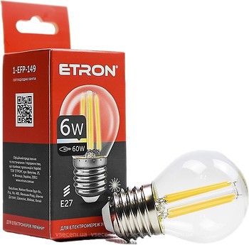 Фото Etron led filament G45 6W 3000K E27 Clear (1-EFP-149)