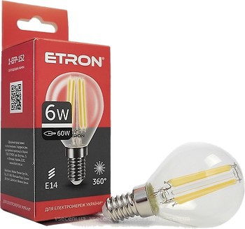 Фото Etron led filament G45 6W 4200K E14 Clear (1-EFP-152)