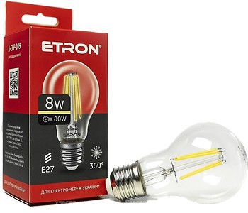 Фото Etron led filament A60 8W 3000K E27 Clear (1-EFP-109)