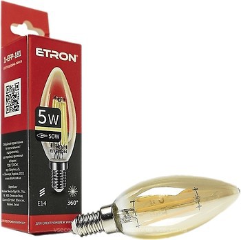 Фото Etron led filament C35 5W 2700K E14 Gold (1-EFP-181)