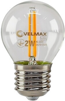 Фото Velmax filament led G45 2W 2700K E27 (21-41-30)