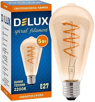 Фото Delux filament ST64 5W 2200K E27 amber (90018153)