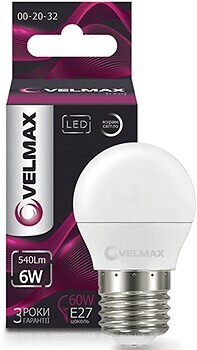 Фото Velmax led G45 6W 4100K E27 (21-12-52)