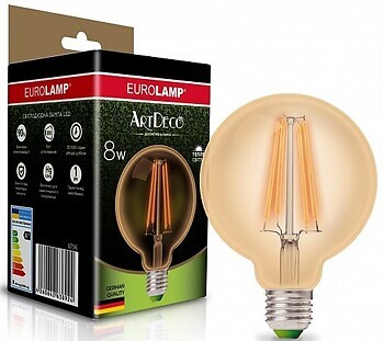 Фото Eurolamp Filament G95 8W 2700K deco E27 (LED-G95-08273(Amber))