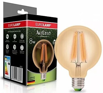 Фото Eurolamp Filament G95 8W 4000K deco E27 (LED-G95-08274(Amber))