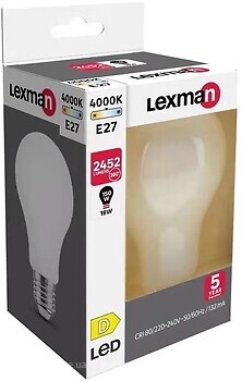 Фото Lexman A70 E27 18W 2452LM 4000K FIL Milky (824537)