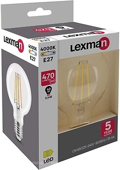 Фото Lexman G80 E27 3.4W 470LM 4000K FIL (824400)