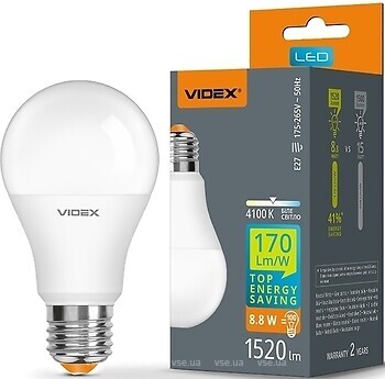 Фото Videx A60H 8.8W E27 4100K (VL-A60h-88274/28406)