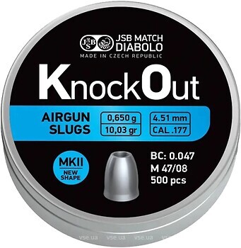Фото JSB Diabolo KnockOut Slugs MKII 4.51 мм, 0.65 г, 500 шт (546224-500)