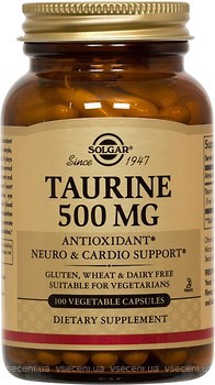 Фото Solgar L-Taurine 500 mg 100 капсул