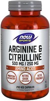 Фото Now Foods Arginine & Citrulline 500/250 mg 240 капсул