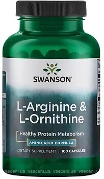 Фото Swanson L-Arginine + L-Ornitine 100 капсул