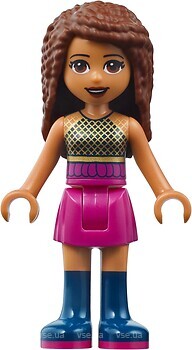 Фото LEGO Friends Andrea - Dark Pink Skirt, Black Top with Gold Mesh (frnd296)