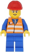 Фото LEGO City Railway Worker - Male, Blue Legs, Gray Frame Glasses, Red Construction Helmet (trn226)