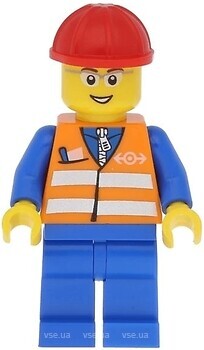 Фото LEGO City Railway Worker - Male, Blue Legs, Gray Frame Glasses, Red Construction Helmet (trn226)