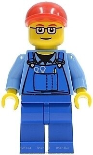 Фото LEGO City Railway Worker - Male, Blue Legs, Red Short Bill Cap, Glasses (trn227)