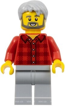 Фото LEGO City Man - Red Plaid Flannel Shirt, Light Bluish Gray Hair, Beard (twn387)