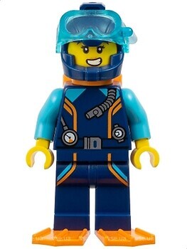 Фото LEGO City Arctic Explorer Diver - Female, Orange Air Tanks and Flippers, Scared (cty1768)