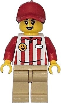 Фото LEGO City Hot Dog Soapbox Race Car Driver (Vendor) - Female, Red and White Striped Shirt (cty1868)